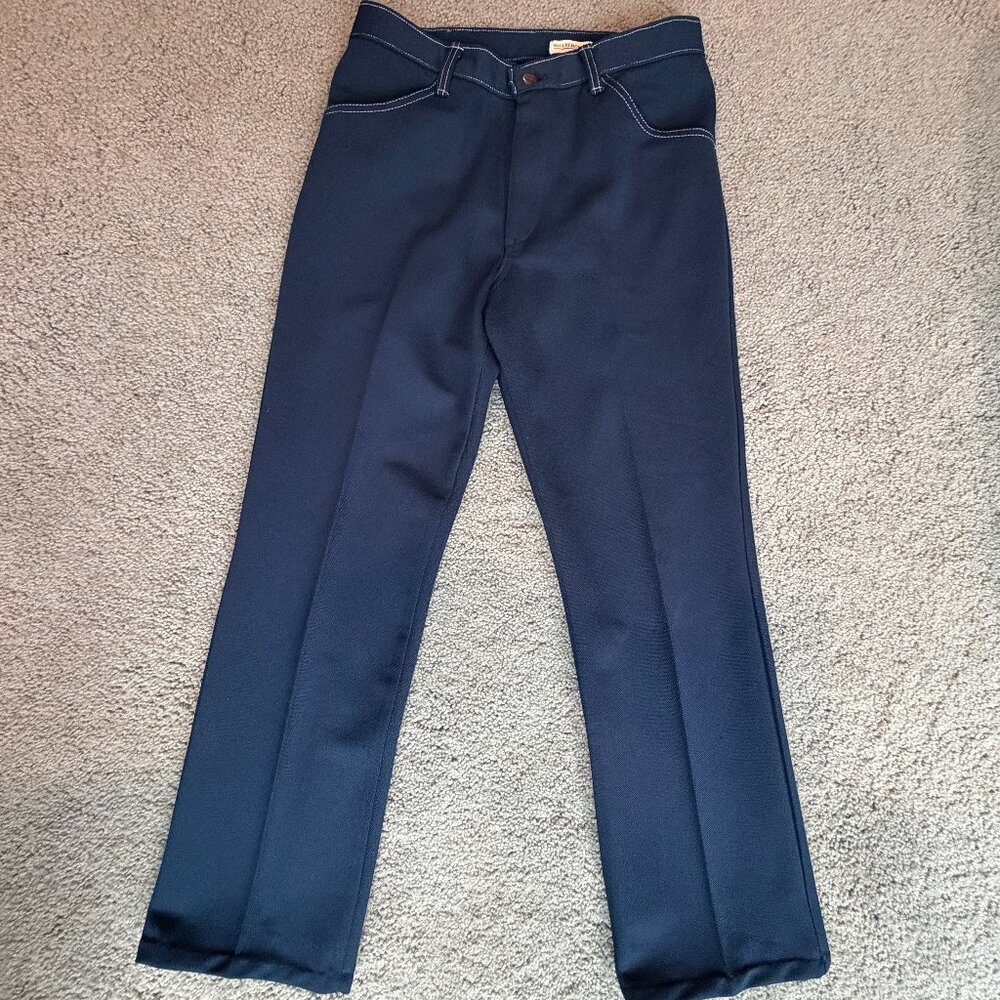 1960's Vintage Weekenders Blue Poly Pants -Lt. Blue Stitching - Men's Size 32x30